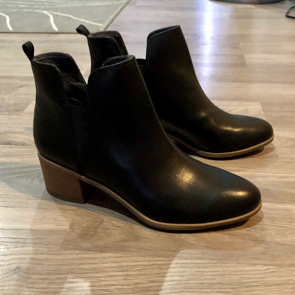Black faux leather booties